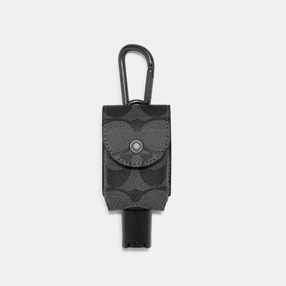 Coach Refillable Hand Sanitizer Holder Charm Keychain in Signature Canvas Black